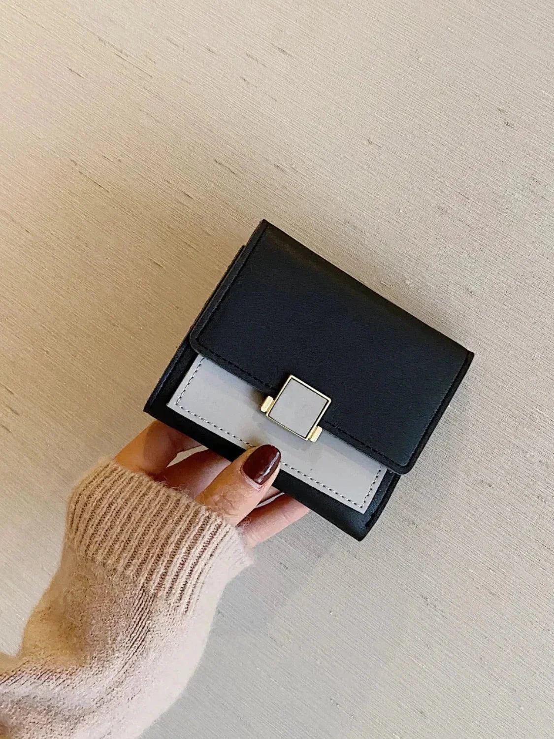 Contrast PU Leather Wallet - VILLA FASHION